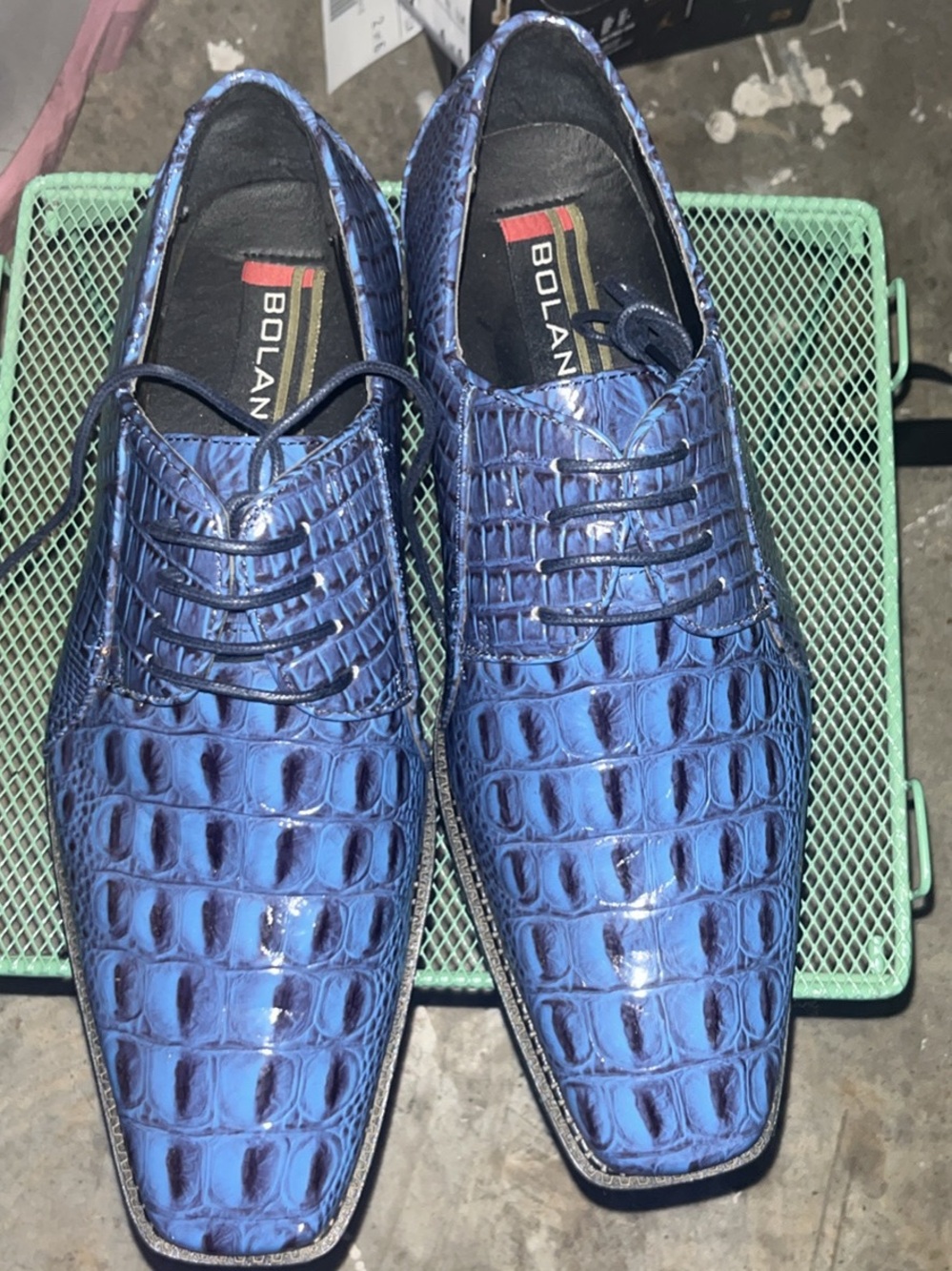 Bolano Blue Croc-Embossed Lace-Up Derby Shoes for Men